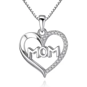 Collar de circonita con corazón de amor para madre, de plata de ley ODM, regalo para el día de la madre