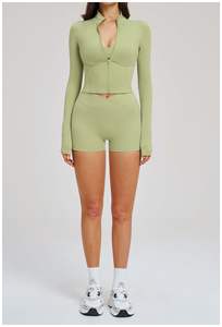 Wholesale Custom 2 Piece <b>Women</b> Gym Yoga Wear Set Long Sleeve Sports Clothes Fitness Training Workout Active Outfits Gingham High - Product Image 4