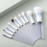 Ensemble de 10 pinceaux de maquillage professionnels haut de gamme à poils doux, manche en plastique coudé, personnalisable OEM/ODM, marque de luxe, pinceau plat pour le visage
