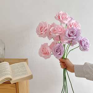 Flores Artificiales de Rosa de Seda con 3 Cabezas y Diamantes, Alta Simulación, Decoración Romántica y de Ensueño para Bodas y Hogar - Product Image 4