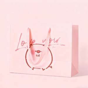 Bolsa de Compra de Papel Ecológica Biodegradable con Impresión en Color Rosa Bebé Pantone Personalizada con Cinta, Precio de Fábrica - Product Image 2