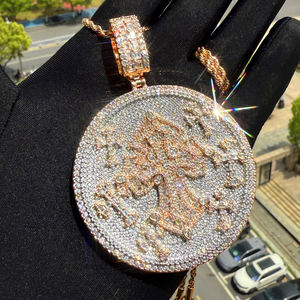 Kalung Liontin Besar Bulat Berat Bertabur Tujuh Salib Ganda Dua Warna untuk Pria, Perhiasan Hip Hop - Product Image 3