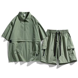 ชุดเซ็ตเสื้อยืดแขนสั้นและกางเกงขาสั้นลำลองสำหรับผู้ชายฤดูร้อนแบบ OEM สั่งทำพิเศษ แฟชั่นผู้ชาย ปกเสื้อแบบลา펠 ทรงหลวม ชุดสองชิ้น - Product Image 4