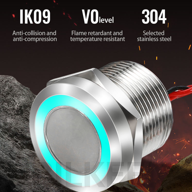 16mm 19mm 22mm Touch Button Switch With Wire Waterproof Metal Push Button Switch Stainless Steel Metal Piezo Switch IP68 NO NC