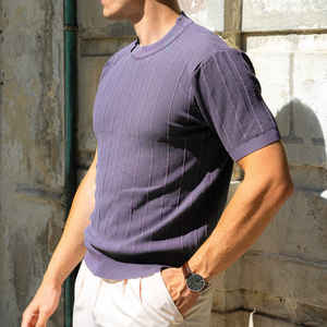 Maglietta estiva <span class=keywords><strong>da</strong></span> uomo a manica corta a maglia tinta unita maglione a maniche corte traspirante in fibra chimica camicie a maniche corte <span class=keywords><strong>da</strong></span> uomo - Product Image 6