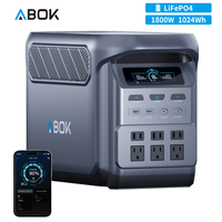 Station d'alimentation portable ABOK 1800W à onde sinusoïdale pure LiFePO4 1024Wh, générateur solaire avec charge rapide en 48 minutes pour le camping en plein air