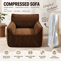 Fauteuil simple compressé sans structure, entièrement en mousse, avec accoudoirs larges, emballé sous vide, sans cadre, pour salon