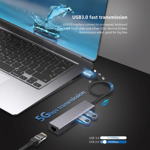 Adattatore <span class=keywords><strong>USB</strong></span> C a Gigabit RJ45 Ethernet con Hub <span class=keywords><strong>USB</strong></span> 3.0 5Gbps, Splitter Multiporta Tipo C per MacBook, Laptop e PC - Product Image 3