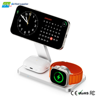 Support de chargeur sans fil magnétique pliable 3 en 1 pour téléphone portable, écouteurs, montre, charge rapide 15W, QC3.0, station de charge de bureau