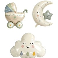 Ballons en aluminium Bohème pour Baby Shower, mignons ballons Mylar en forme de poussette, lune, nuage et étoile pour la décoration de fête unisexe de nouveau-né