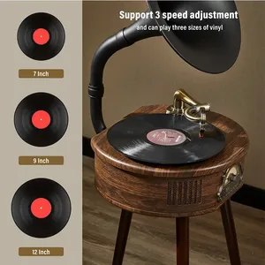 El tocadiscos de vinilo estilo gramófono vintage admite 4.2 y cuenta con función FM. - Product Image 3
