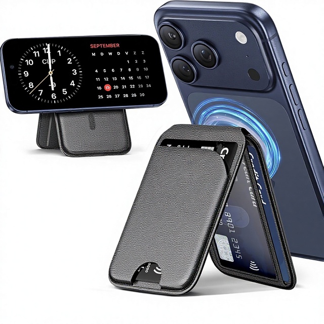 Magnetic Wallet Bifold RFID Blocking Phone Pouch Stand Pu Leather Card Holder for iPhone 17
