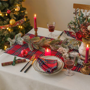 Camino de Mesa Navideño <span class=keywords><strong>XM</strong></span>-289, Camino de Mesa Decorativo Rojo a Cuadros para Navidad y Año Nuevo, Juego de Camino de Mesa y Manteles Individuales - Product Image 2