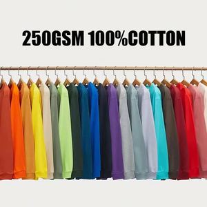 Men's 250gsm 100% Cotton Long Sleeve T-<b>Shirt</b> Oversize Hooded with Custom Logo Printing Winter Loose Fit Knitted Fabric - Product Image 6