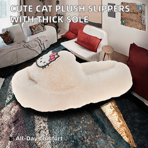 แพลตฟอร์มกันลื่นแบบนุ่มสบายพร้อมพื้นรองเท้า TPR ระบายอากาศได้ดีสำหรับฤดูหนาว ดีไซน์ขนปุยลายการ์ตูนแมวน่ารักสำหรับเด็กผู้หญิง - Product Image 2