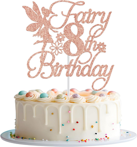 Fairy 8th Birthday Cake Topper Girls Octavo cumpleaños Fiesta Decoraciones Floral Fairy Rose Gold Glitter Birthday Cake Decor - Product Image 1