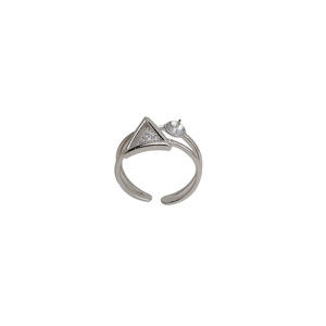Bague en argent S925 avec diamant taillé en triangle ouvert, incrustation de perle de cheveux vivants 7-8, plateau creux tendance, accessoires semi-finis DIY 1456 - Product Image 5