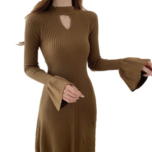 เดรสไหมพรมคอทรงกลม แขนยาวทรงบาน สีพื้น เรียบหรู สไตล์ลำลอง เหมาะสำหรับใส่ไปทำงาน คุณภาพสูง ผลิตตามสั่ง (OEM) สำหรับผู้หญิง - Product Image 2