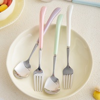 Ensemble de fourchettes et cuillères en acier inoxydable 304 avec manche en céramique, finition miroir, de qualité supérieure, élégant et portable pour le plat principal