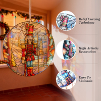 Decoración Colgante Circular para Ventana con Diseño Art Deco de Cascanueces Navideño con Patrón de Animales en Vidrio Tintado para el Hogar en Época Navideña