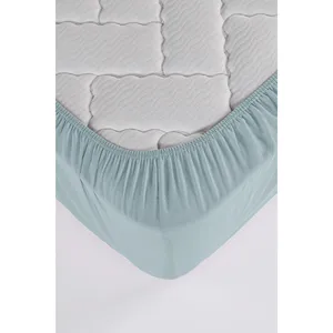 Sábana Ajustable de Algodón 100% de Tejido Liso Karden Flower, Tamaños Individual y Doble, Azul Claro, Ropa de Cama de Hotel, Suave y Transpirable - Product Image 4