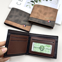 Dompet Pria Kulit PU Berkualitas Tinggi, Murah, Tipis, Model Pendek Klasik Warna Cokelat, Cocok untuk Hadiah