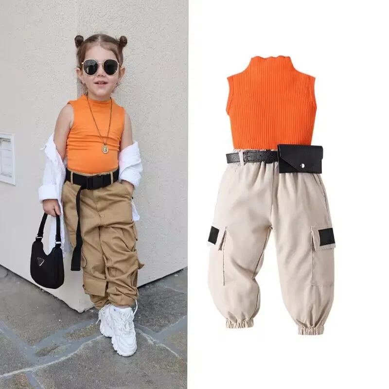 1-6T Spring New Arrival Fashion 2 Pieces puff sleeve Sweater Tops+PU Leather Skirt Kids Toddler Girls Clothes set (old) Suit