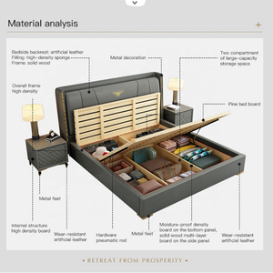 홈 침실 가구 부드러운 헤드 보드가있는 현대적인 디자인 침대 소년과 소녀를위한 저장 공간이 우수한 파란색 부드러운 나무 침대 - Product Image 4