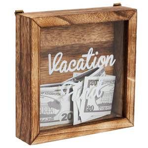Boîte à monnaie rectangulaire en bois avec fenêtres transparentes, boîte à monnaie de voyage, cadeau promotionnel - Product Image 1