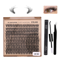 Kits de cils en grappe 20P 30P 40P 50P 100P 200P avec colle, scellant et pince, 200 cils par plateau, cils en éventail en cachemire volumineux et courbés en D