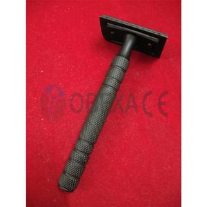 Maquinilla de afeitar de seguridad con mango de acero inoxidable recubierto de negro, maquinilla de afeitar de Metal de una sola hoja para cabello y cara para uso Personal de barberos - Product Image 1