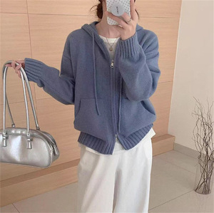 <span class=keywords><strong>Cardigan</strong></span> in maglia sottile di mohair con cappuccio e <span class=keywords><strong>zip</strong></span>, tinta unita, fantasia floreale, elegante, da <span class=keywords><strong>donna</strong></span>, per l'autunno - Product Image 4