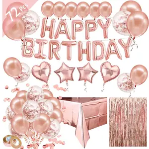 Розовые золотые украшения на день рождения, баннер на день рождения, шары с конфетти, фольгированные шары, розовые золотые фольгированные шторы