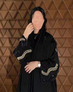 Colore oro foglie ricamate <span class=keywords><strong>a</strong></span> polsino fronteggiato stile aperto formato sciolto Dubai Muslim donne Abaya - Product Image 5