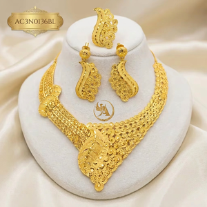 Latest Style 18K Gold Plated Brass Royal African Bridal Jewelry Set Earrings Rings Women <b>Statement</b> <b>Necklace</b> - Product Image 1