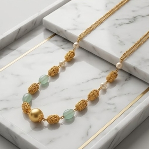 Collier Mala antique en argent 925 avec perles vertes aqua et accents de perles, bijoux ethniques traditionnels pour femmes - Product Image 3