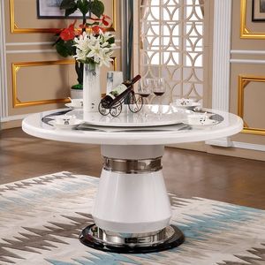 Ensemble <span class=keywords><strong>table</strong></span> et chaises de salle à manger 6 places, style européen moderne et épuré, en marbre naturel et bois massif, <span class=keywords><strong>plateau</strong></span> <span class=keywords><strong>tournant</strong></span> noir et blanc, <span class=keywords><strong>pour</strong></span> petits espaces - Product Image 6