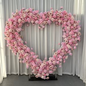 W-HFA086 lengkungan bentuk hati dengan rangkaian bunga lengkungan hati merah sutra mawar bunga cinta lengkungan hati untuk dekorasi pernikahan - Product Image 3