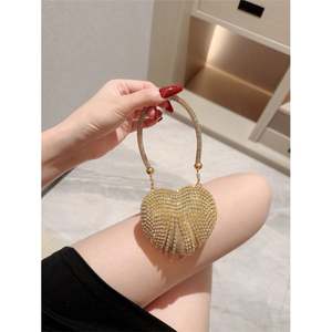 Herzförmige Clutch Strass Abendtaschen für Damen Frauen Abschlussball Gold Kristall Handtasche - Product Image 4