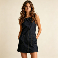Robe en jean foncé sans manches à col carré pour femme, mini-robe décontractée en jean, prix de gros pour femmes