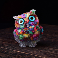 Nouveau design 2025 : Divers objets artisanaux en cristal, animaux en résine et matériaux mixtes, hiboux en quartz rose et résine pour cadeaux DIY