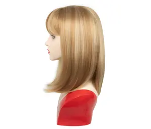 14 Inch Aardbei Blonde Rechte Bob Pruiken Voor Witte Vrouwen Met Pony Middellange Gemengde Blonde Gelaagde