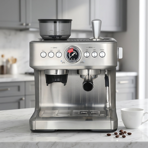 Cafetera Espresso Semiautomática Retro para el Hogar, Carcasa de Acero Inoxidable, Sistema Potente para Espumar Leche, Cafetera para Casa y Oficina - Product Image 1