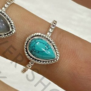 Bague combinée en argent sterling 925 faite à la main avec pierre précieuse de forme poire, labradorite turquoise de haute qualité, bijoux pour occasions de mariage - Product Image 3