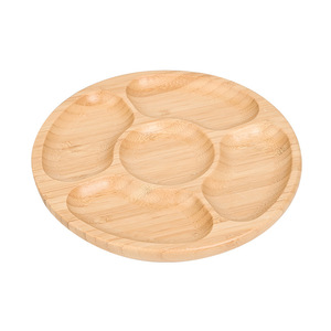 Plateau rond en bambou japonais à cinq compartiments, plateau de luxe en bois pour fruits secs et assiette à collation pour enfants, idéal pour la cuisine ou les fêtes - Product Image 1