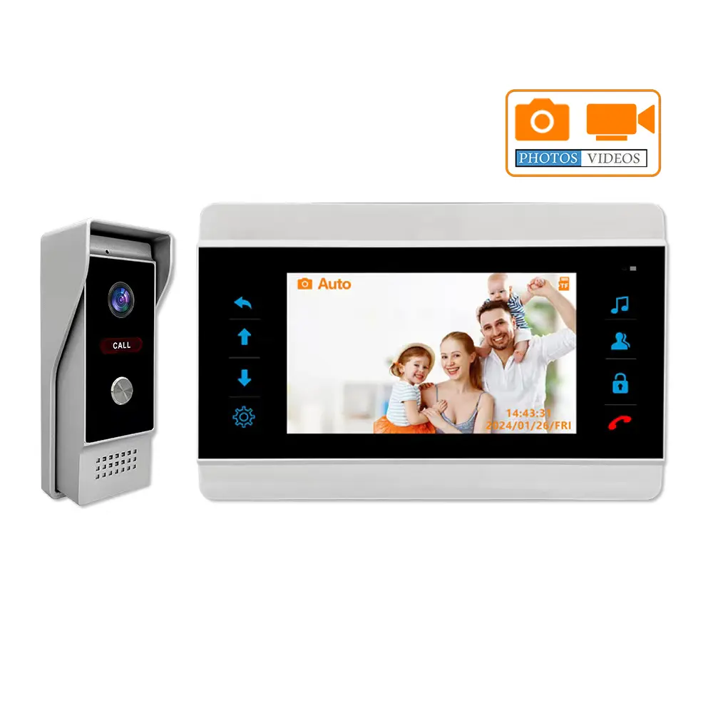 Nieuw Product 7-Inch Binnenunit Met Tf-Kaart Die Foto 'S Kan Maken En Intercom Video-Deurtelefoon Kan Opnemen