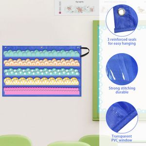 Panel de Pared con Bolsillos para Almacenamiento, Decoración para Aulas Escolares, Tablero de Anuncios, Borde de Poliéster Azul, 37.8x24.4 pulgadas - Product Image 1