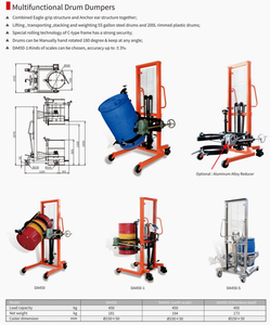450kg 다기능 드럼 덤퍼 55갤런 스틸 드럼 200L 림 플라스틱 드럼 리프팅 장비 유압 지게차 400kg - Product Image 6