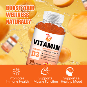Vente en gros usine : Gommes de vitamine D3 pour adultes, 60 unités, avec fibres alimentaires et protéines, favorisant la fonction musculaire, gommes naturelles à base de plantes - Product Image 6