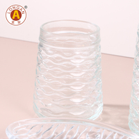 Ensemble d'accessoires de salle de bain 3 pièces en verre transparent effet vaguelettes, distributeur de savon, gobelet, porte-savon, pompe noire mate, vente en gros